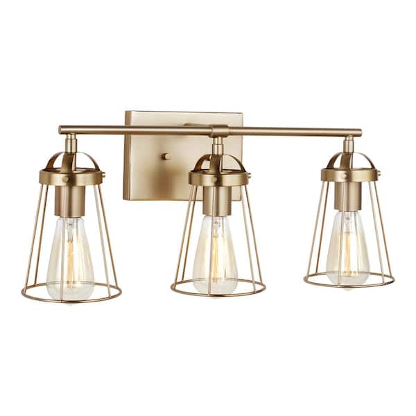 Dames 3-Light Satin Brass Bathroom Vanity Light