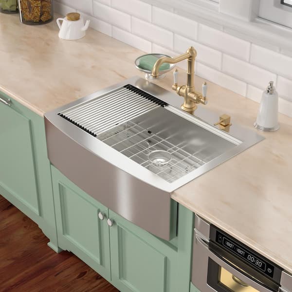 16-Gauge Stainless Steel 33 in. Single Bowl Farmhouse Apron Drop-In Workstation Kitchen Sink with Bottom Grid