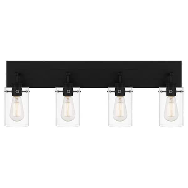 Regan 29.25 in. 4-Light Matte Black Bathroom Vanity Light with Clear Glass Shades