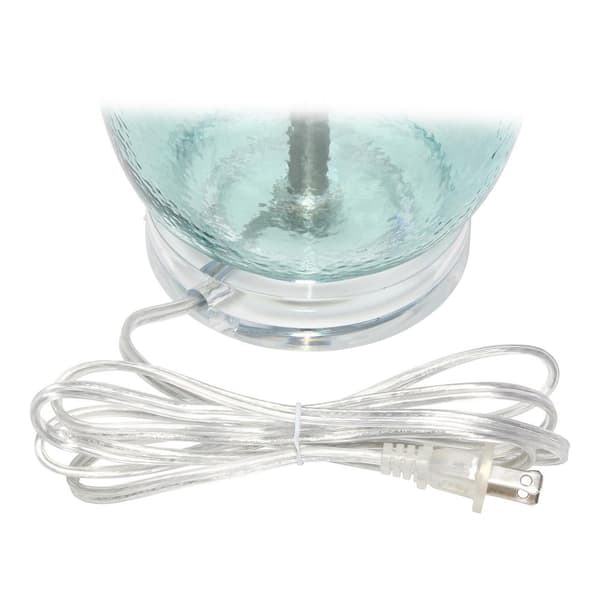 22 in. Clear Blue Oval Glass Table Lamp with White Drum Shade
