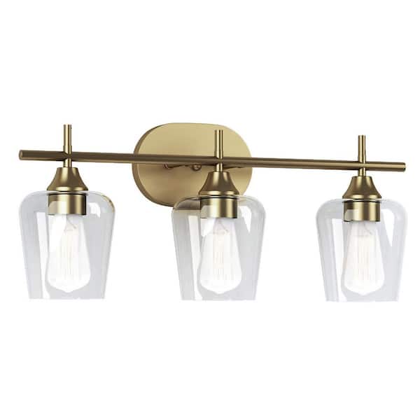 Pavlen 24 in. 3-Lights Antique Brass Vanity Light with Clear Glass Shades