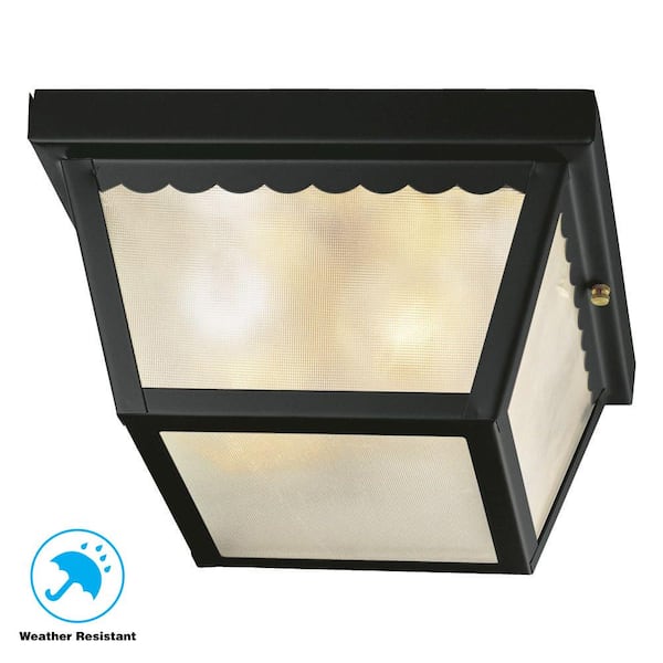 2-Light Black Outdoor Flushmount Ceiling Light