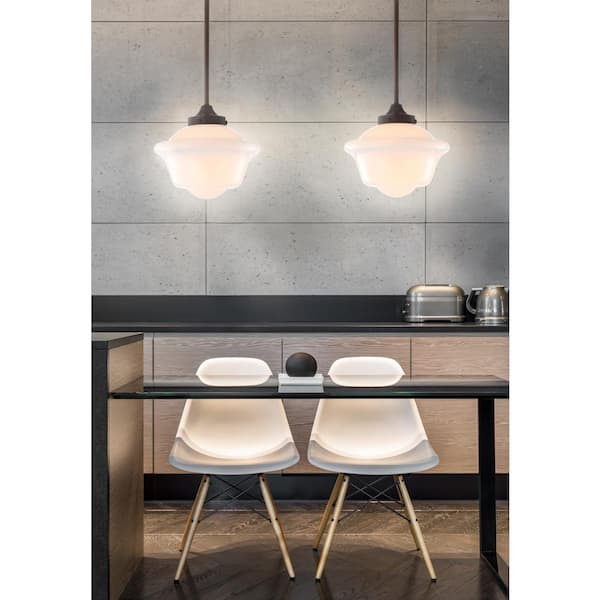 Kurtz 9.5 in. 1-Light Oil Rubbed Bronze LED Pendant with Adjustable Drop Metal/Glass