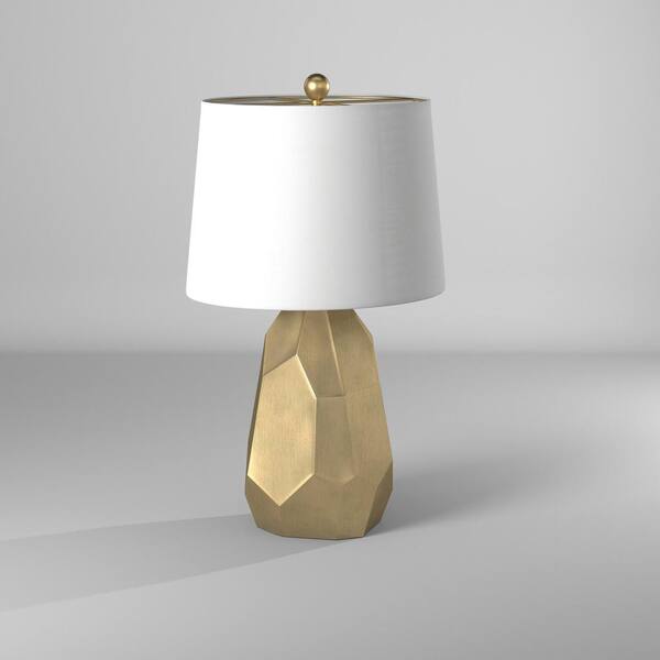 25 in. Gold/Distressed Silver/Faux Cracks Table Lamp with Geneva White Hardback Fabric Shade