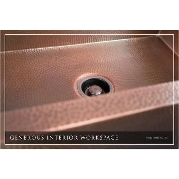 Luxury Medium Patina 12-Gauge Copper 33 in. Single Bowl Farmhouse Apron Kitchen Sink with Accs and Flat Front