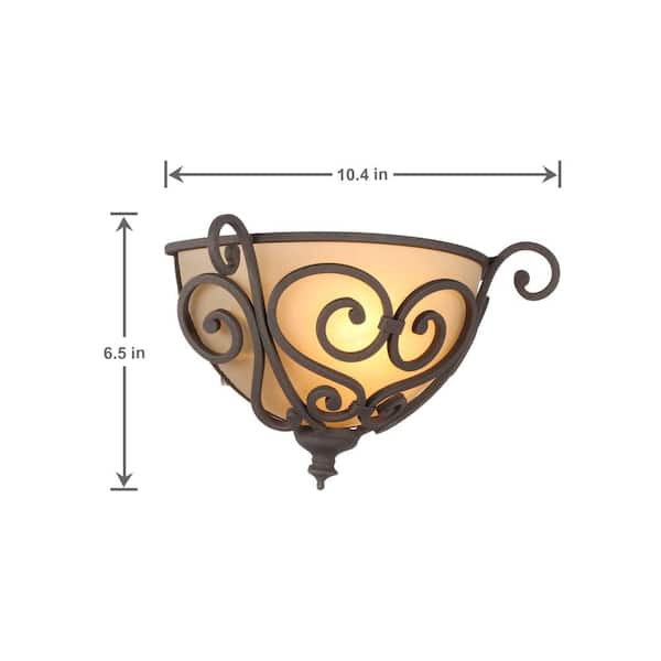 Earle 1-Light Aged Iron Half Sconce with Scavo Glass Shade