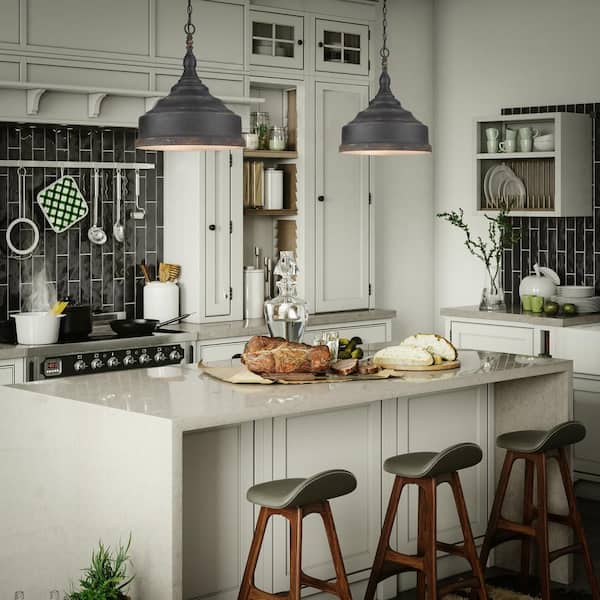 Keating 3- Light Antique Black Iron Pendant Light