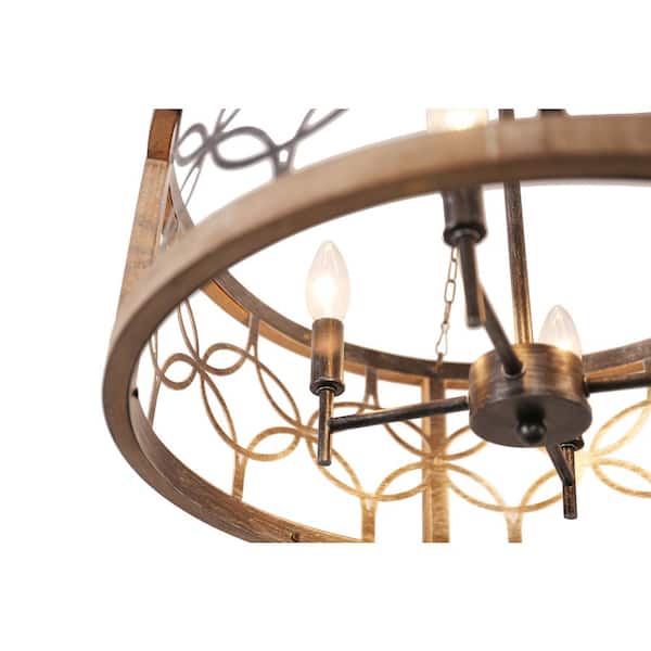 Bloomfield French Country Farmhouse 4-Light Weathered Wood Drum Rustic Chandelier