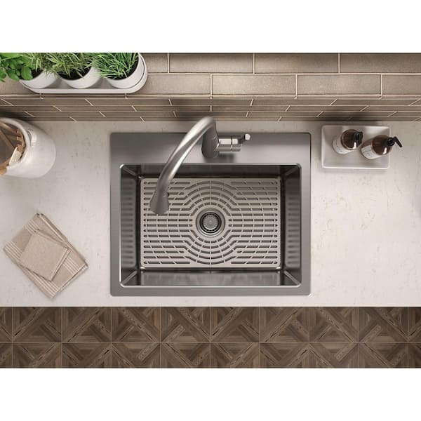 Cursiva Stainless Steel 27 in. Single Bowl Top-Mount/Undermount Kitchen Sink with Faucet