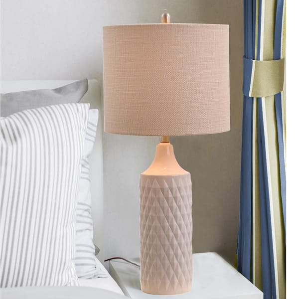 26.5 in. White Ceramic Table Lamp with Linen Shade