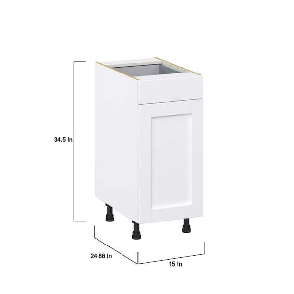 Mancos Glacier White Shaker Assembled Base Kitchen Cabinet With a Pull Out (15 in. W x 34.5 in. H x 24 in. D)