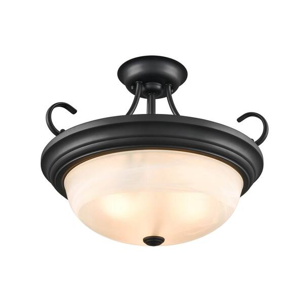 3-Light 17 in. Matte Black Hardwired Semi-Flush (1-Pack)