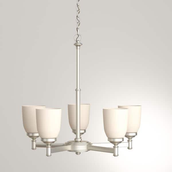 5-Light Brushed Nickel Chandelier with Frosted Glass Shades