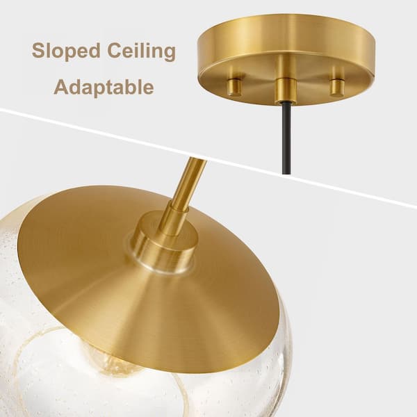 1-Light Modern Antique Brass Pendant Light with Seeded Glass Shade