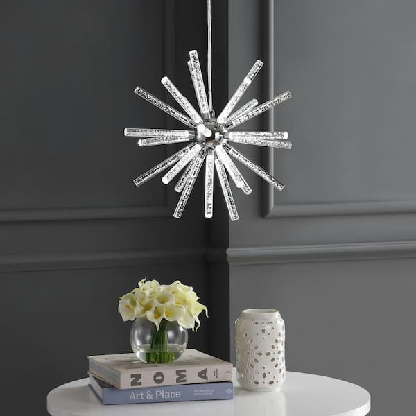 Soyuz 19.5 in. Chrome/Clear Adjustable Integrated LED Starburst Metal/Acrylic Pendant