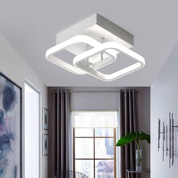 7.87 in. 1-Light White Modern Square Elegant Semi-Flush Mount LED Ceiling Light