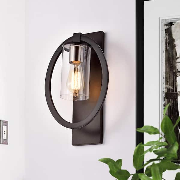 4.15 in. Black Sconce with Clear Glass Shade