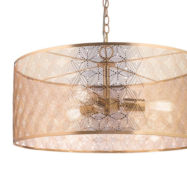 Juliet 3-Light Gold Metal Drum-Shade Hanging Chandelier