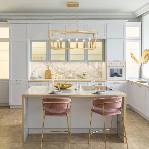 Modern Gold Kitchen Candlestick Chandelier, 28.7 in. 6-Light Farmhouse Dining Room Chandelier Cage Pendant Hanging Light