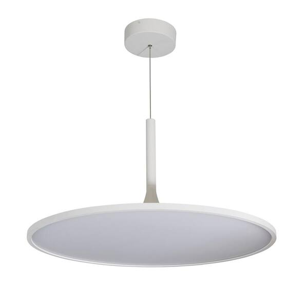 Salm 24 in. 45-Watt White ETL Certified Integrated LED Lighting Height Adjustable Pendant Modern Disc LED Chandelier