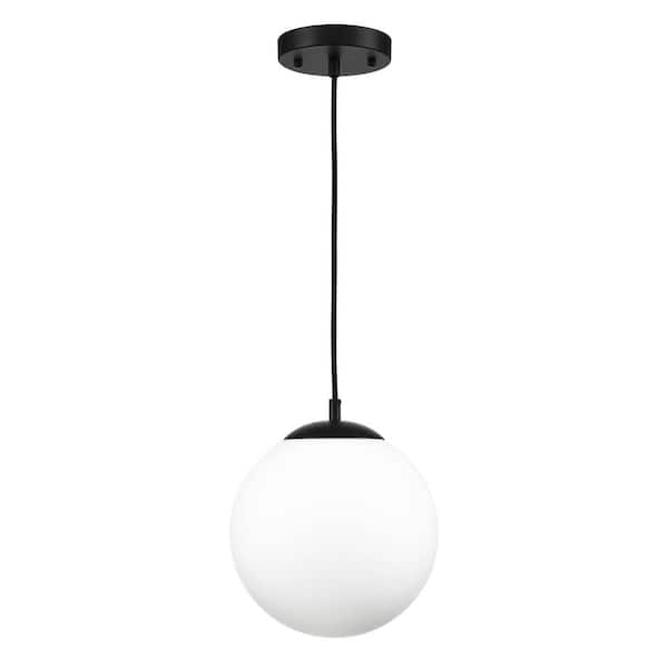 Zeno 1-Light Black/White Globe Pendant with Glass Shade