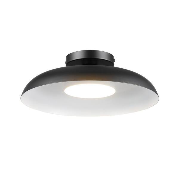 12.5 in. 21-Watt Modern Matte Black Integrated LED Flush Mount Ceiling Light with Black Metal Shade