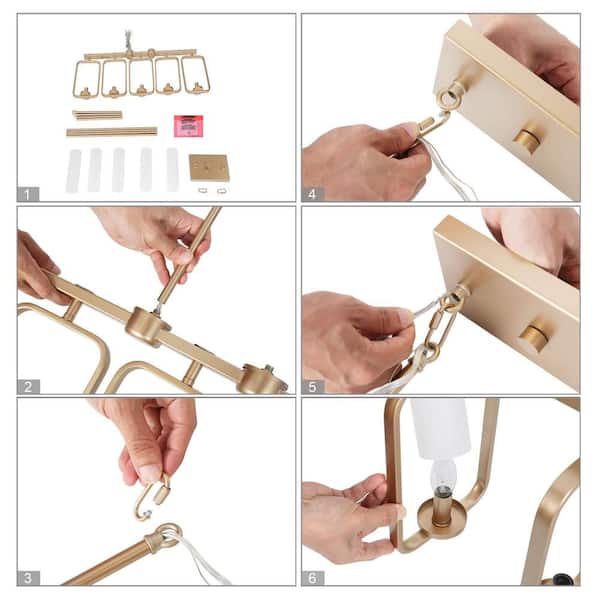 Transitional Kitchen Island Gold Chandelier 5-Light Hanging Ceiling Light Frosted Glass Shaded Dining Room Chandelier