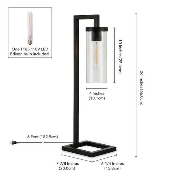 Malva 26 in. Blackened Bronze Table Lamp with Seeded Glass Shade