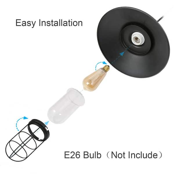 Modern Industrial 1-Light Black Pendant with 10.2 in. W Clear Glass Shade Metal Wire Cage Shade Barn Ceiling Chandelier