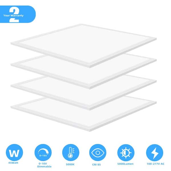 2 ft. x 2 ft. 5800 Lumens Integrated LED Flat Panel Light 5000K Bright White Dimmanle 0-Volt-10-Volt (16-Pieces)