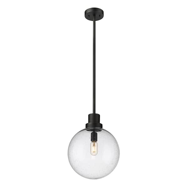 Laurent 1-Light Black Outdoor Pendant-Light with Clear Seedy Glass