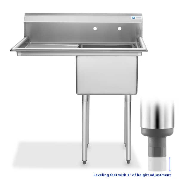 39 in. Freestanding Stainless Steel 1-Compartment Commercial Kitchen Sink with Left Drainboard