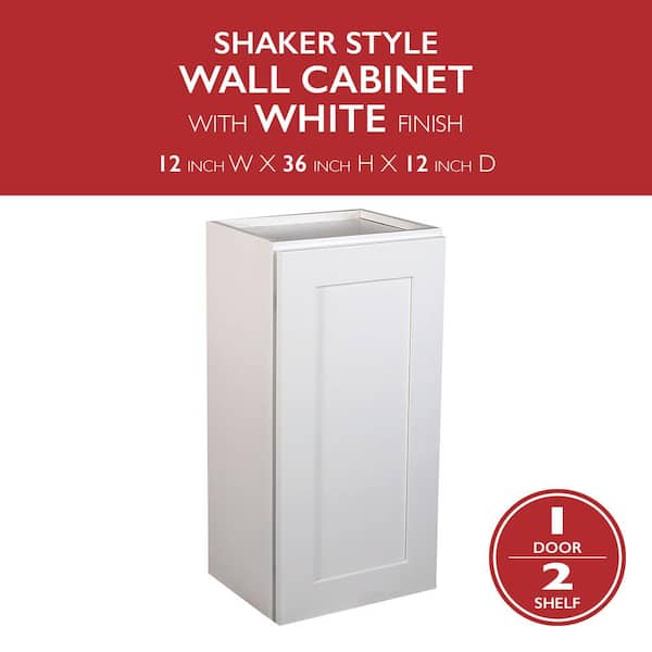 Brookings Plywood Ready to Assemble Shaker 12x36x12 in. 1-Door Wall Kitchen Cabinet in White