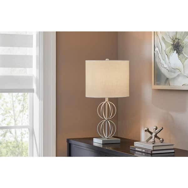 Railford 23 in. 1-Light Pewter Indoor Geometric Metal Table Lamp with Fabric Lamp Shade