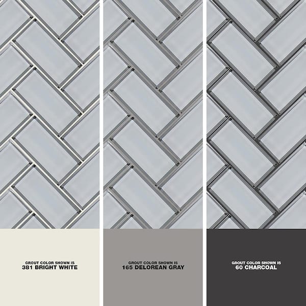Ice Bevel Herringbone 13 in. x 11 in. Glossy Glass Mesh-Mounted Mosaic Tile (10.6 sq. ft. / case)