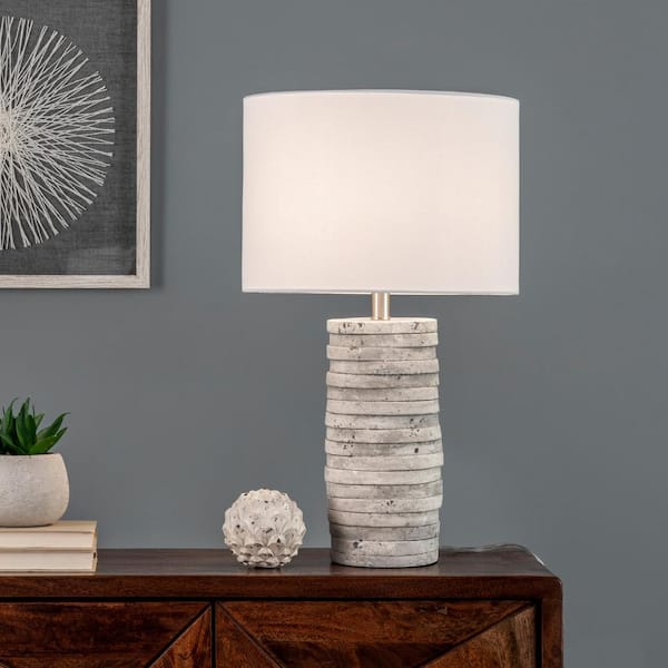 Medina 23 in. Gray Polyresin Contemporary Table Lamp with Shade