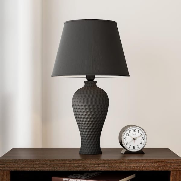 19.5 in. Black Textured Stucco Curvy Ceramic Table Lamp