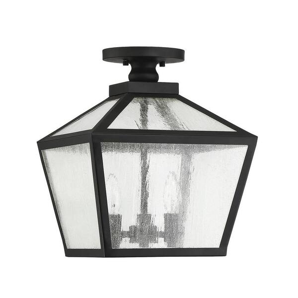 Woodstock 12 in. W x 14.5 in. H 3-Light Black Outdoor Flush Mount with Clear Seeded Glass Panes