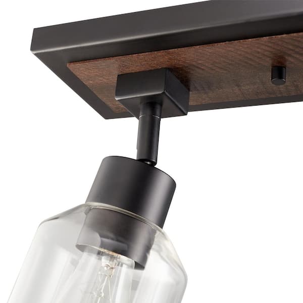 Griffith 25 in. 3-Light Faux Wood and Matte Black Track Lighting with Clear Glass Shades