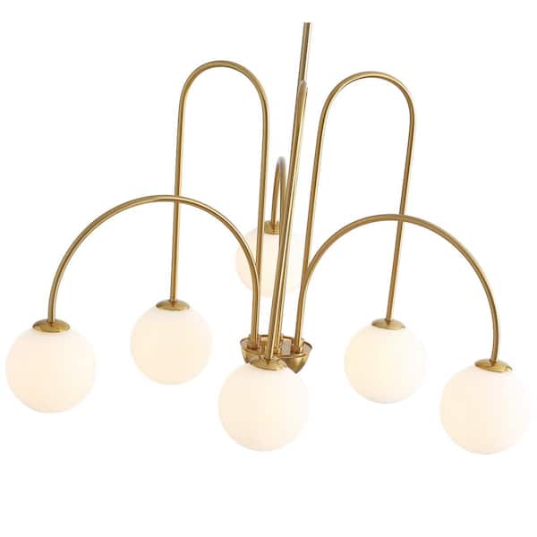 6-Light Golden Modern Empire Chandelier Candle Pendant Light Fixture With Glass Shade