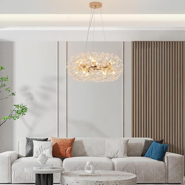 12 Lights Modern/Contemporary Gold Crystal Chandelier for Hall and Parlor, Base, Gold Dining Room Round Ring Chandelier