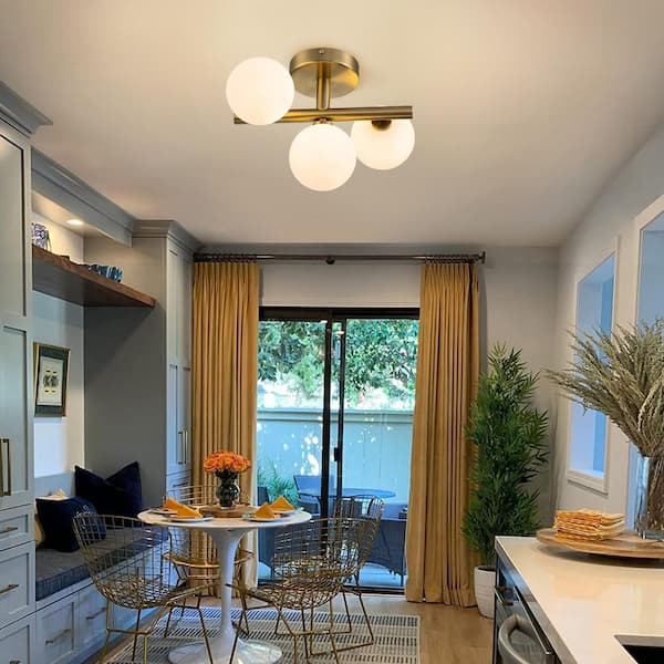 Lueck 12.99 in. 3-Light Brass Sputnik Glass Semi Flush Mount