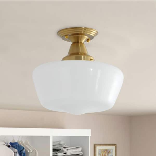 Modern 1-Light Simple Dome Semi Flush Mount Farmhouse Ceiling Ceiling lighting with Clear Glass Shade