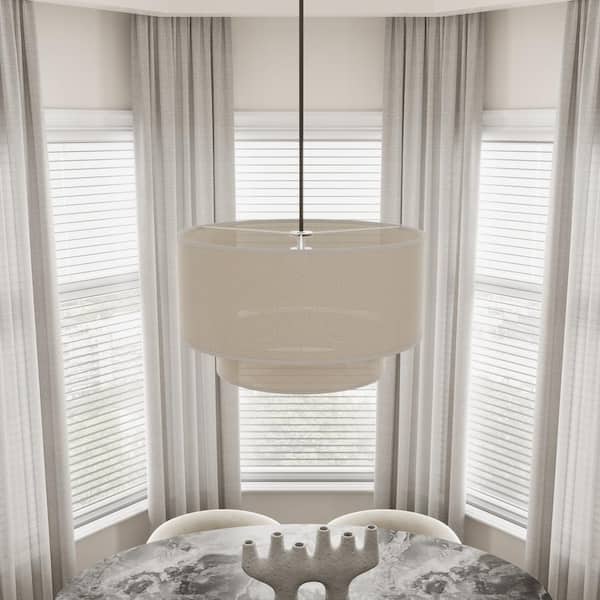 Modern 20 in. 3-Light Drum Chandelier Hanging Lamp Fixture with 2-Tier Linen Fabrics Lampshade