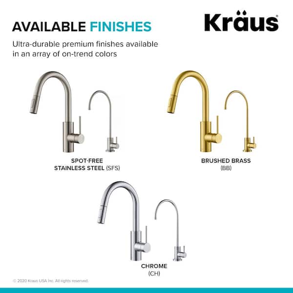 Oletto Single Handle Pull-Down Kitchen Faucet and Purita Beverage Faucet in Brushed Brass