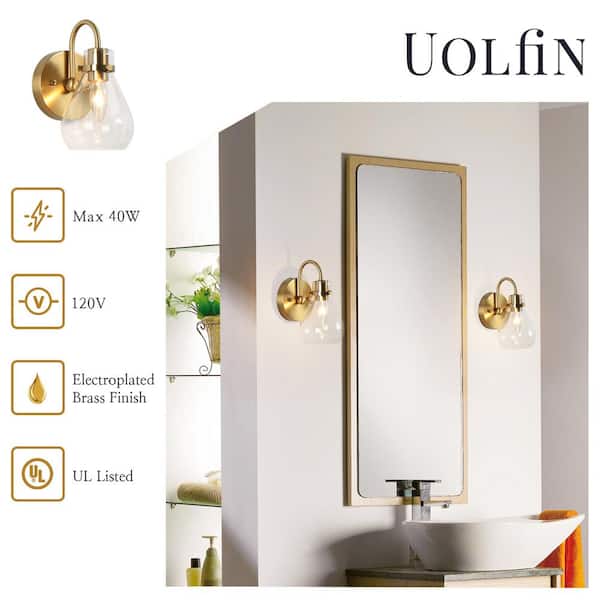 Modern Teardrop Bedroom Wall Light(s) 1-Light Brass Wall Sconce Lighting Bathroom Wall Light(s) with Clear Glass Shade