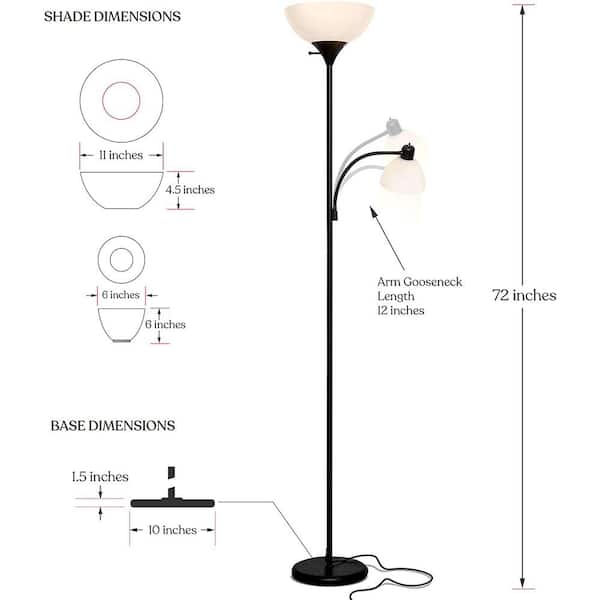 Sky Dome Plus 72 in. Black LED Torchiere Floor Lamp with 1 Adjustable Arm