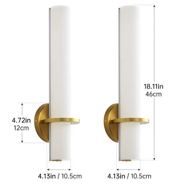 Modern LED Gold Wall Sconce with Frosted Cylindrical Acrylic Shade Dimmable Sconces Wall Lighting (Set of 2)