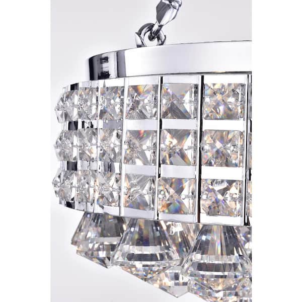 Alyvia 15 in. 4-Light Chrome Glam Semi-Flush Mount with Beaded Drum Shade and Hanging Crystals