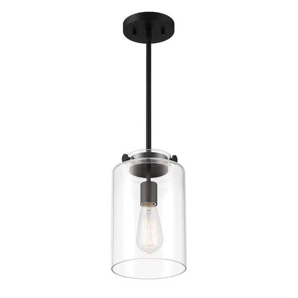 Mullins 6.75 in. 1-Light Coal Mini Pendant Hanging Light, Kitchen Pendant Lighting